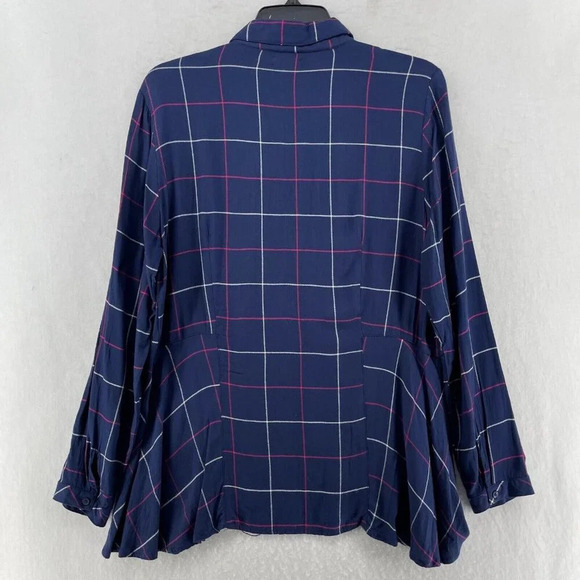 Izod Shirt Women's Sz L Blue Button-Up Windowpane Collared Regular Lightweight - Picture 2 of 12